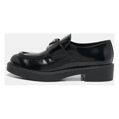 Prada Black Brushed Leather Slip On Loafers Size