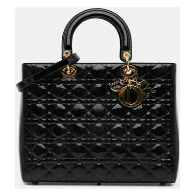 Dior Black Large Patent Cannage Lady Dior