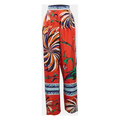 Emilio Pucci Blue/Red Printed Silk Wide Leg Trousers