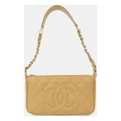 Chanel Beige Caviar Leather Shoulder Bag