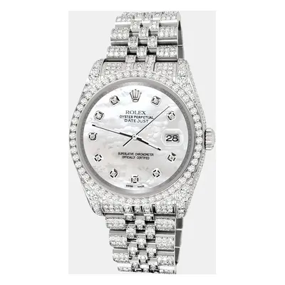 Rolex datejust pave 10.2ct iced diamond white mop jubilee Wristwatch