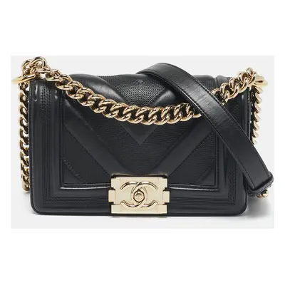 Chanel Black Textured Leather Boy Flap Bag