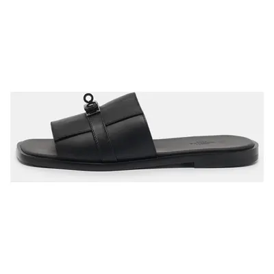 Hermes Black Leather Gabriel Slide Sandals Size