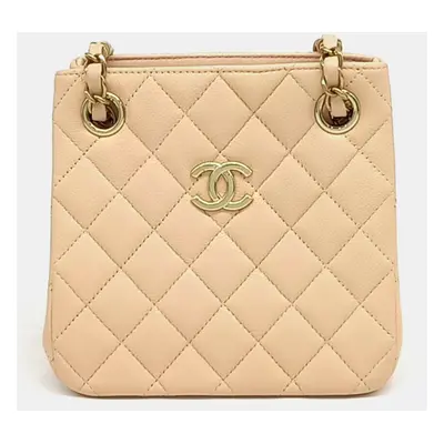 Chanel Beige Leather Classic Mini Bucket Bag