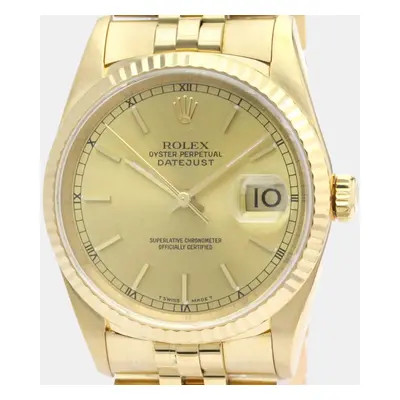 Rolex Champagne 18k Yellow Gold Datejust Automatic Men's Wristwatch mm