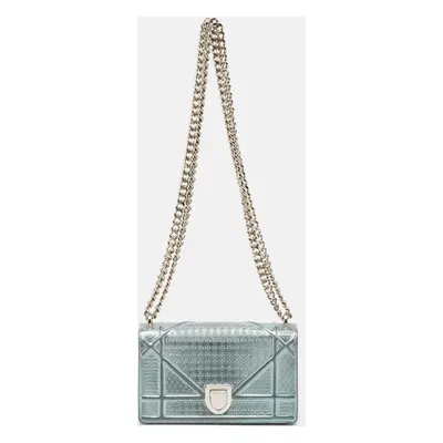 Dior Light Blue Microcannage Patent Leather Mini Diorama Chain Shoulder Bag