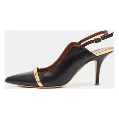 Malone Souliers Black/Gold Leather Karlie Slingback Pumps Size 38.5