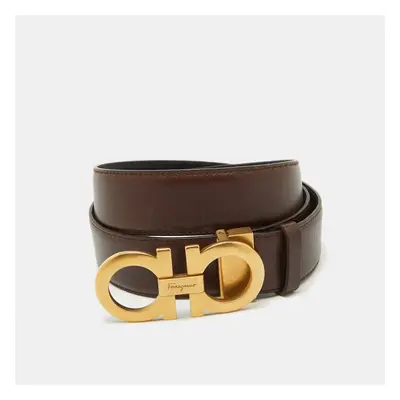 Salvatore Ferragamo Dark Brown/Black Leather Cut to Size Reversible Gancini Buckle Belt