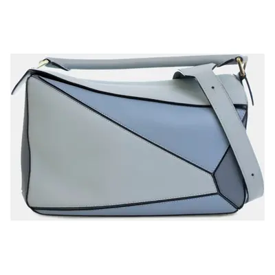 Loewe Blue Medium Tricolor Calfskin Puzzle Satchel