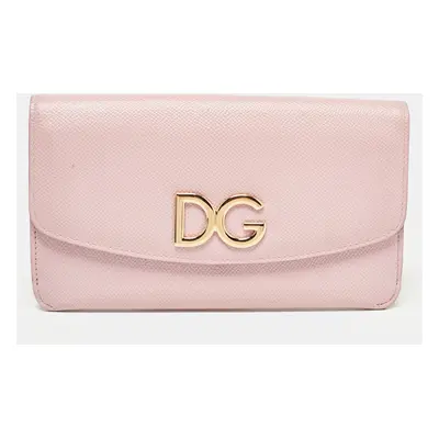 Dolce & Gabbana Pink Leather DG Flap Continental Wallet