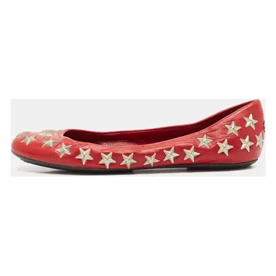 Jimmy Choo Red Leather Windsor Star Embellished Ballet Flat Size