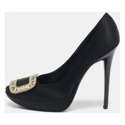 Roger Vivier Black Satin Crystal Embellished Trompette Pumps Size