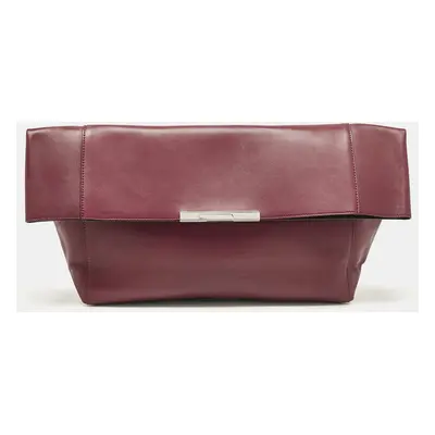 Celine Burgundy Leather Cabas Fold Over Clutch