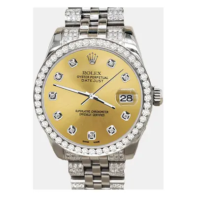 Rolex datejust midsize 3.30ct diamond bezel bracelet champagne diamond dial steel Wristwatch