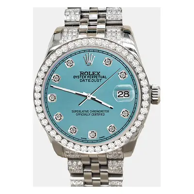 Rolex datejust midsize 3.30ct diamond bezel bracelet turquoise diamond dial steel Wristwatch