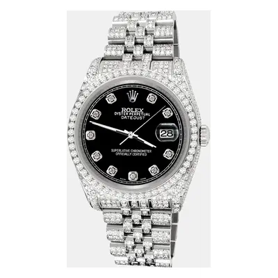 Rolex datejust pave 10.2ct iced diamond black track dial jubilee Wristwatch