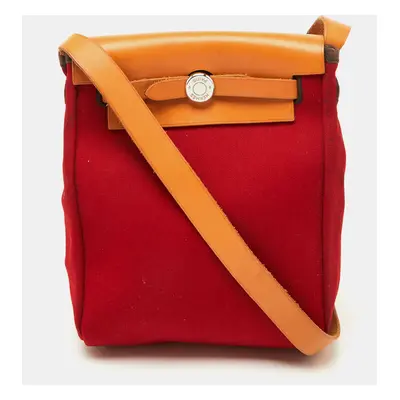 Hermes Rouge Imperial/Natural Canvas and Leather 2-in-1 Herbag TPM Bag