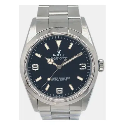 Rolex Black Stainless Steel Explorer Automatic Men's Wristwatch mm