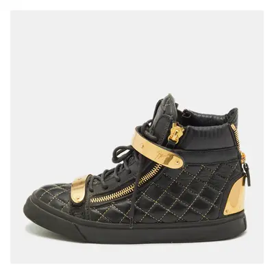 Giuseppe Zanotti Gold/Black Leather Coby High Top Sneakers Size