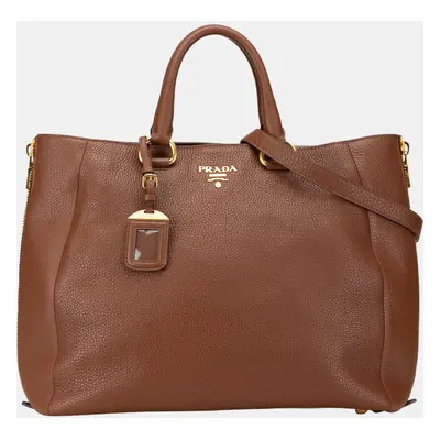 Prada Brown Vitello Daino Open Convertible Tote