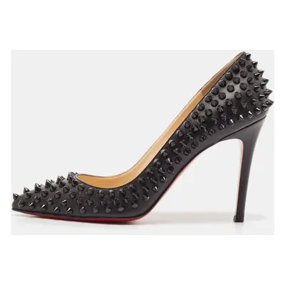 Christian Louboutin Black Leather Pigalle Spikes Pumps Size 37.5