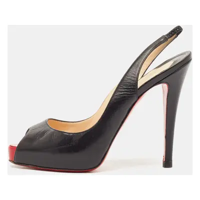 Christian Louboutin Black Leather Private Number Slingback Pumps Size