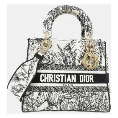 Dior Black/White Canvas Medium Lady D-Lite Handbag