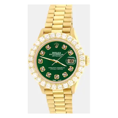 Rolex president datejust yellow gold Wristwatch with 2ct diamond bezel forest green diamond dial