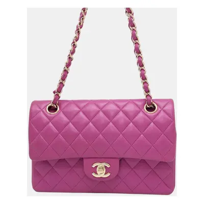 Chanel Purple Lambskin Leather Classic Double Flap Chain Shoulder Bag