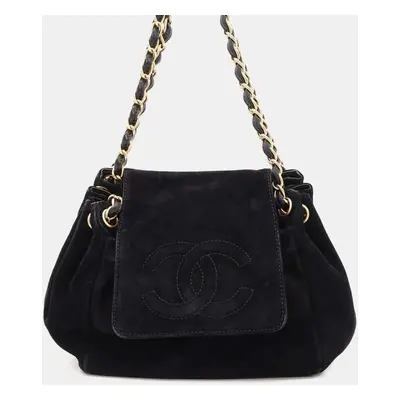 Chanel Black Suede Small CC Accordion Flap Bag