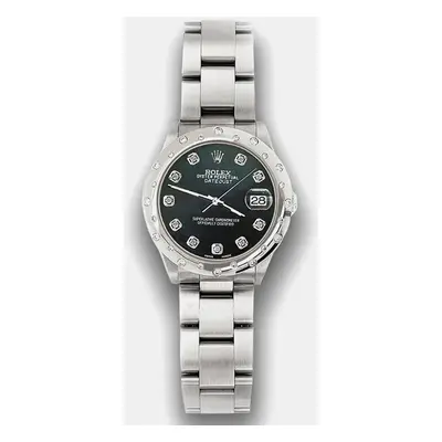 Rolex Custom Black MOP Diamond Stainless Steel Datejust Automatic Women's Wristwatch mm