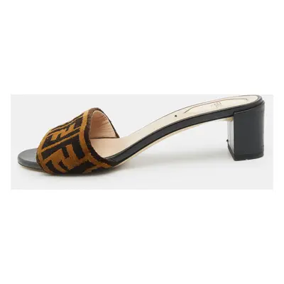 Fendi Brown Zucca Velvet Open Toe Slide Sandals Size