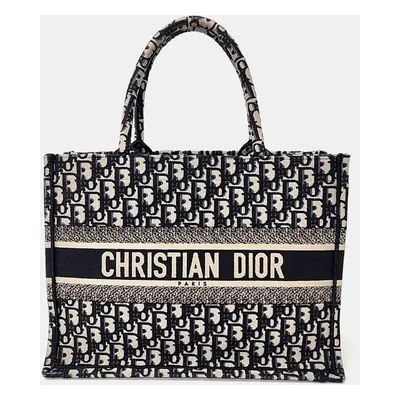 Dior Navy Blue Fabric Oblique Book Tote Bag