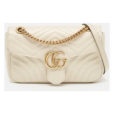 Gucci Off White Matelassé Leather GG Marmont Shoulder Bag