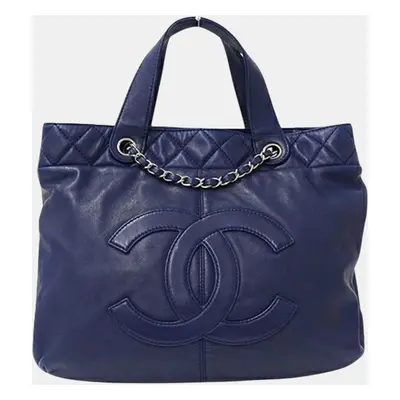 Chanel Navy Blue Leather Matelasse Handbag