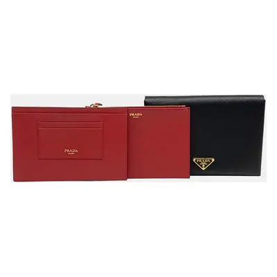 Prada Black Red Leather Saffiano Document Clutch bag