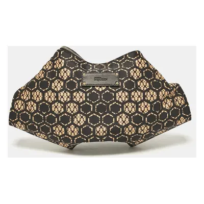 Alexander McQueen Black/Beige Printed Satin and Leather De Manta Clutch