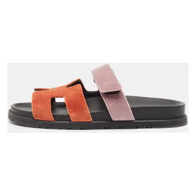 Hermes Orange/Purple Velvet Chypre Sandals Size