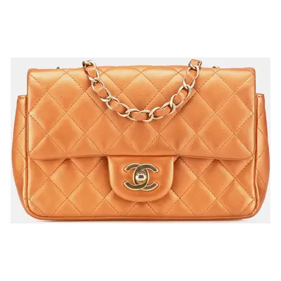 Chanel Brown Mini Rectangular Classic Iridescent Lambskin Single Flap