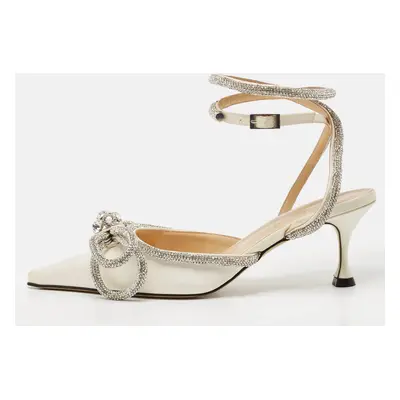 Mach & Mach White Satin Crystal Embellished Double Bow Pumps Size