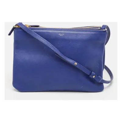 Celine Blue Leather Trio Zip Crossbody Bag