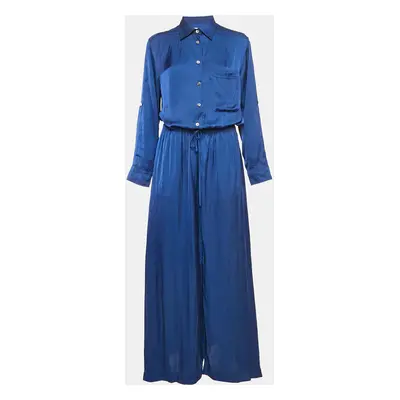 Zadig & Voltaire Blue Satin Radial Maxi Dress