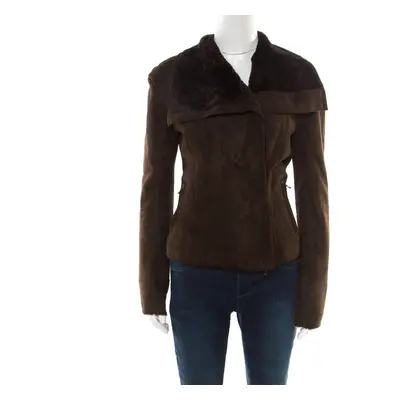 Lanvin Chocolate Brown Lambskin Leather Shearling Lined Biker Jacket