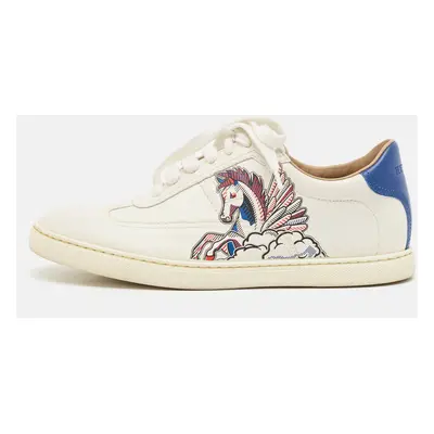 Hermes White/Blue Leather Quicker Lace Up Sneakers Size