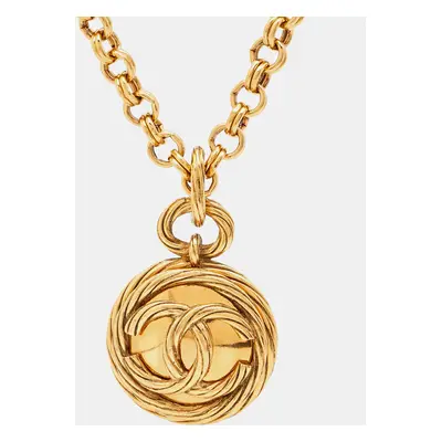 Chanel CC Mirror Gold Tone Medallion Necklace