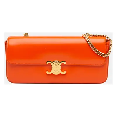 Celine Orange Triomphe Calfskin Cuir Chain Shoulder Bag