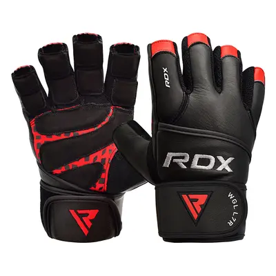 RDX L7 Crown Leather Fitness Gloves with Strap / RedBlack