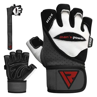 RDX L1 Leather Bodybuilding Gym Gloves / WhiteBlack