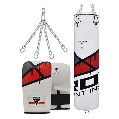 RDX F7 4ft / 5ft 3-in-1 Ego White / Red Training Punch Bag with Mitts Set Filled / ft