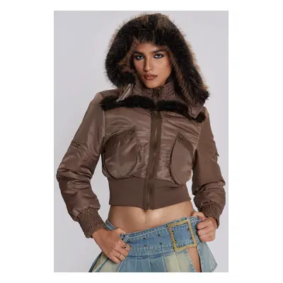 Lennux Faux Fur Bomber Jacket